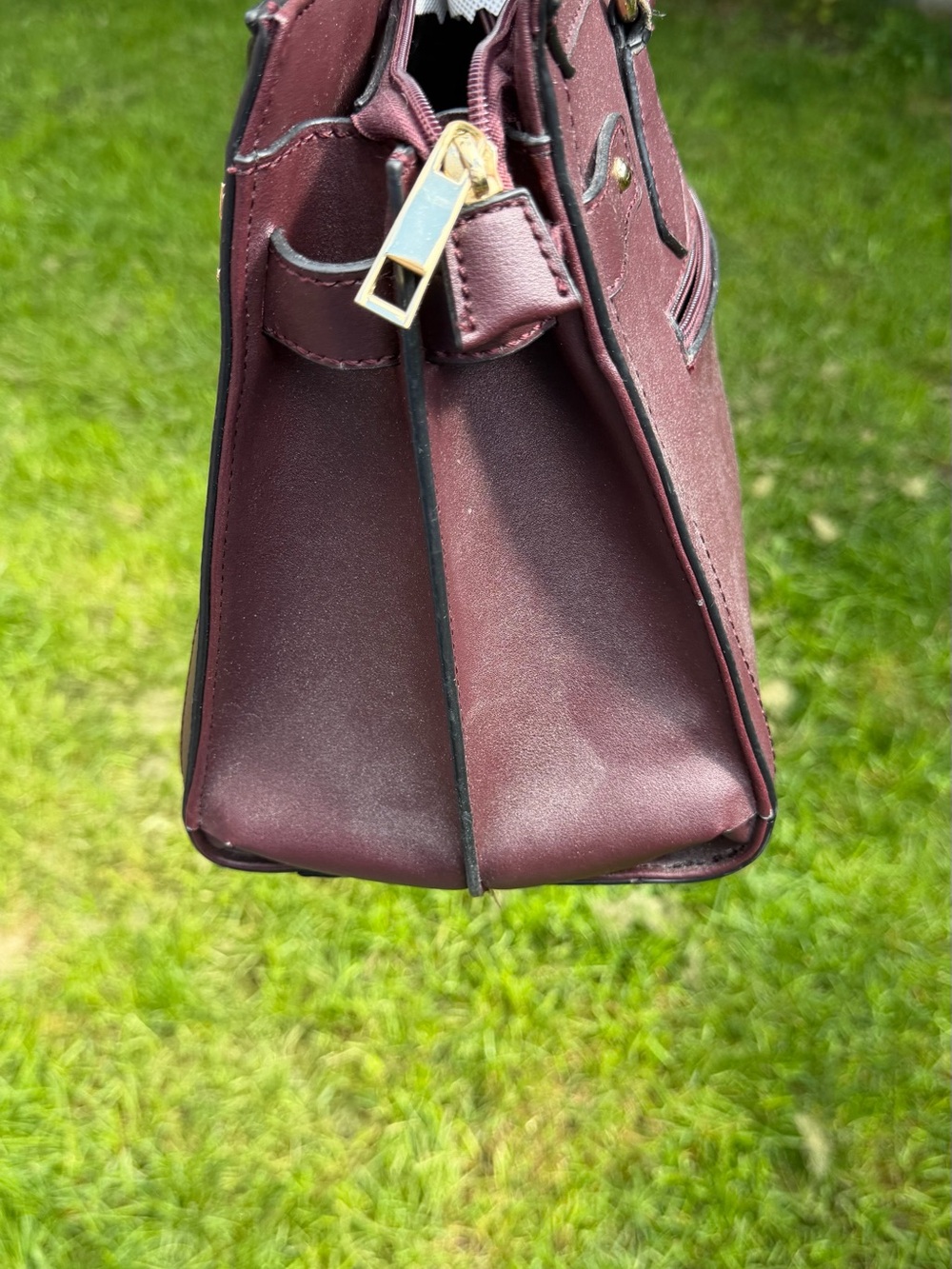 Aldo Burgundy Textured Satchel – Gold Hardware, Padlock Detail, Used - Picture 12 of 16
